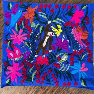 Vibrant Hand-Embroidered Mexican Folklore Floral Pillow Cover